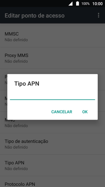 Introduza default e prima OK.