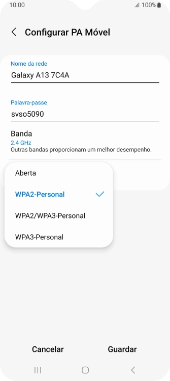 Prima WPA3-Personal para proteger o hotspot Wi-Fi com uma password.