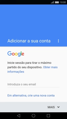 Se não tiver uma conta Google, prima Em alternativa, crie uma nova conta e siga as indicações no ecrã para criar uma conta.