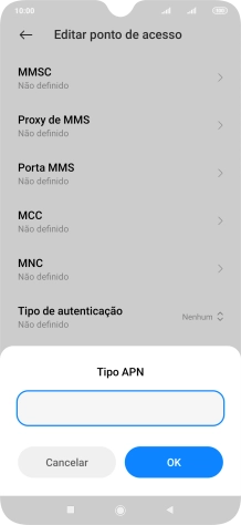 Introduza default e prima OK.