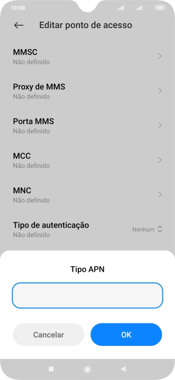 Introduza default e prima OK.