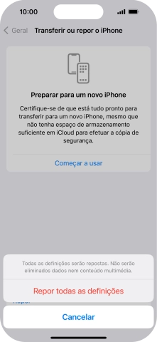 Prima Repor todas as definições.