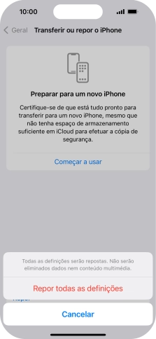 Prima Repor todas as definições.