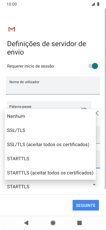Prima STARTTLS para ativar a função.