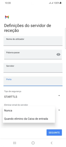 Prima Nunca para manter os e-mails no servidor quando estes são apagados no telefone.