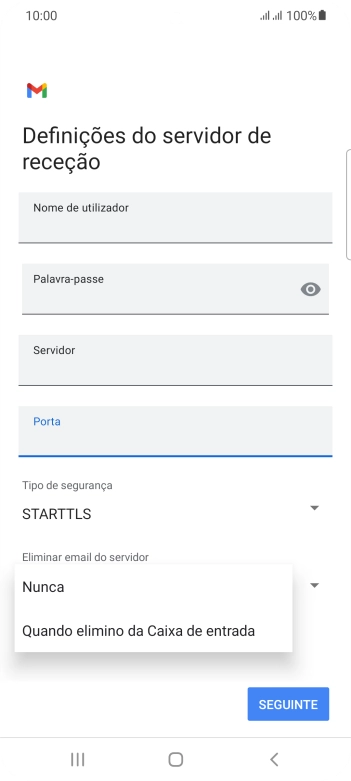 Prima Nunca para manter os e-mails no servidor quando estes são apagados no telefone.