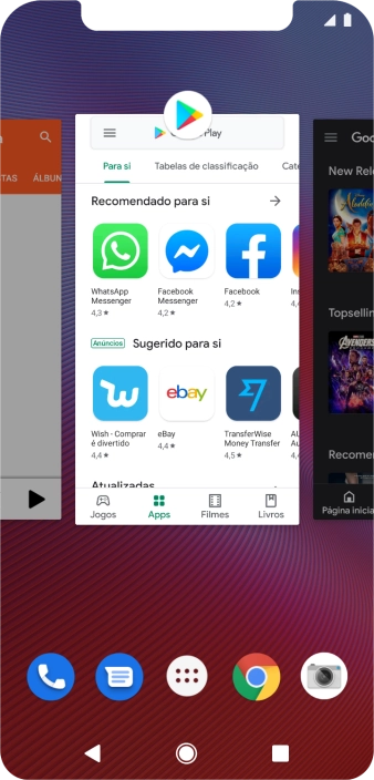 Deslize o dedo sobre o ecrã da esquerda para a direita.