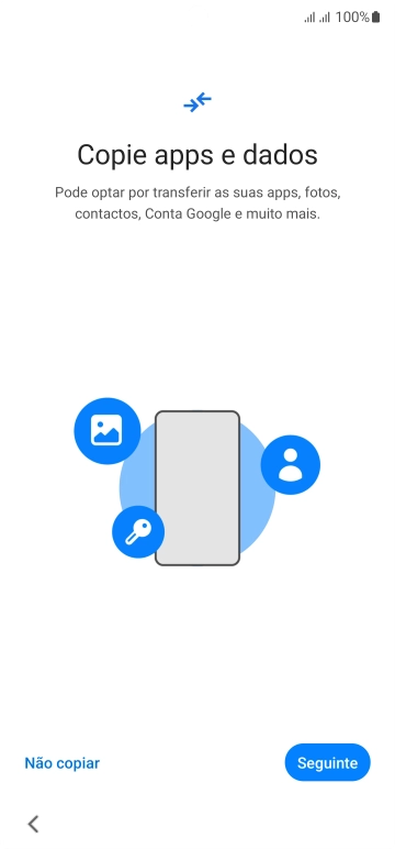 É possível transferir conteúdo de outro telefone quando o telefone for ativado antes da primeira utilização e quando o telefone tiver sido reiniciado. Quando esta imagem for mostrada no ecrã, o telefone está pronto para transferir conteúdo de outro telefone.