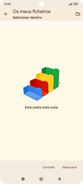 Se quiser criar uma nova pasta, prima o ícone de nova pasta e siga as indicações no ecrã para criar uma nova pasta.