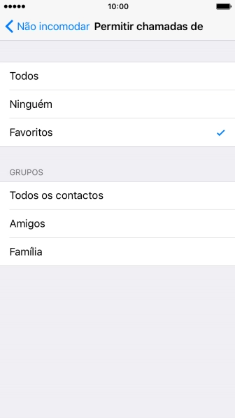 Prima as definições pretendidas para escolher quais os contactos que lhe podem ligar quando a função 