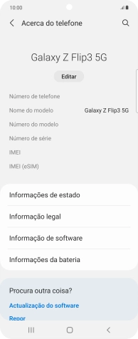 O código IMEI é mostrado no ecrã.