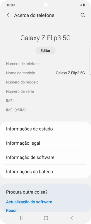 O código IMEI é mostrado no ecrã.