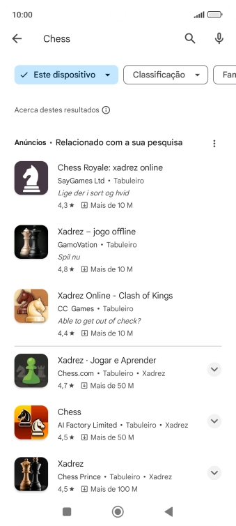 Prima a app pretendida.