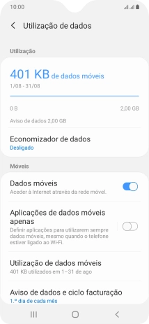 O consumo total de dados é agora mostrado no ecrã.
