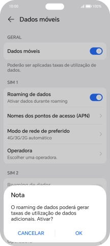 Se ativar a função, prima OK.