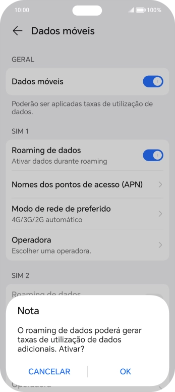 Se ativar a função, prima OK.