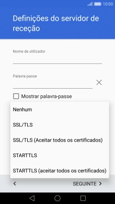 Prima STARTTLS para ativar a função.