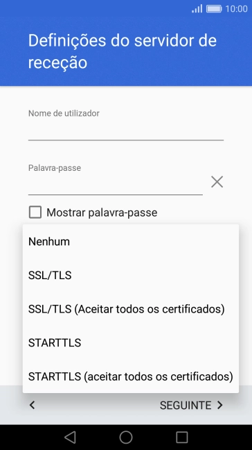 Prima STARTTLS para ativar a função.