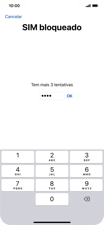 Se o cartão SIM estiver bloqueado, deve introduzir o código PIN e premir OK.