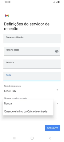 Prima Nunca para manter os e-mails no servidor quando estes são apagados no telefone.