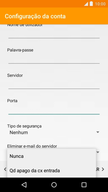 Prima Nunca para manter os e-mails no servidor quando estes são apagados no telefone.