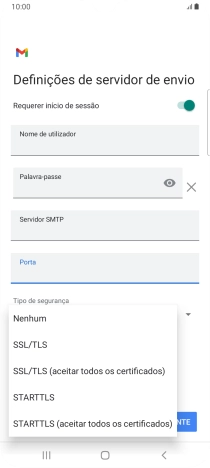Prima STARTTLS para ativar a função.