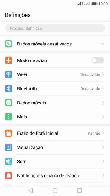 Prima Notificações e barra de estado.