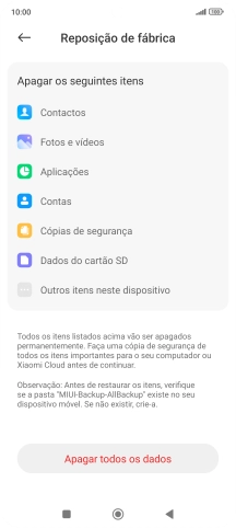 Prima Apagar todos os dados.
