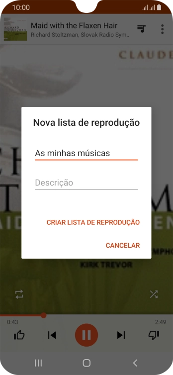 Introduza o nome pretendido para a lista de reprodução e prima CRIAR LISTA DE REPRODUÇÃO.