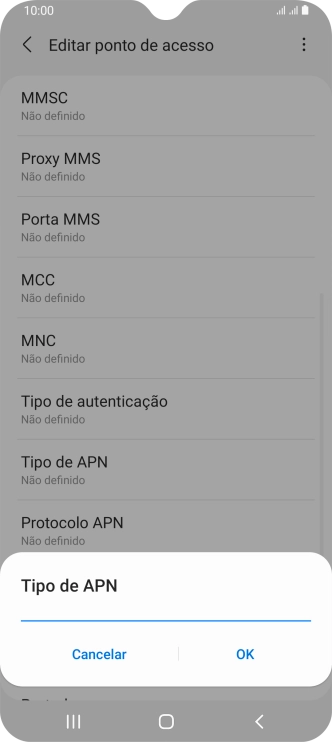 Introduza default e prima OK.
