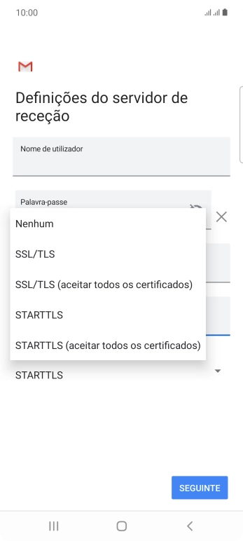 Prima SSL/TLS para ativar a função.