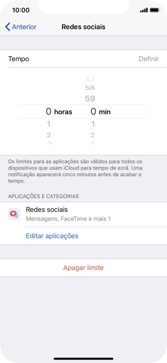 Defina o limite de tempo pretendido para uso da categoria selecionada.