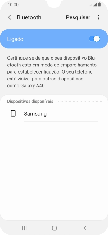 Prima o dispositivo Bluetooth pretendido e siga as indicações no ecrã para emparelhar o dispositivo pretendido com o telefone.