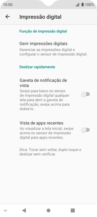 Prima Gerir impressões digitais.