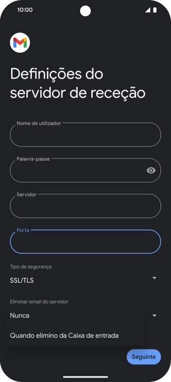 Prima Nunca para manter os e-mails no servidor quando estes são apagados no telefone.
