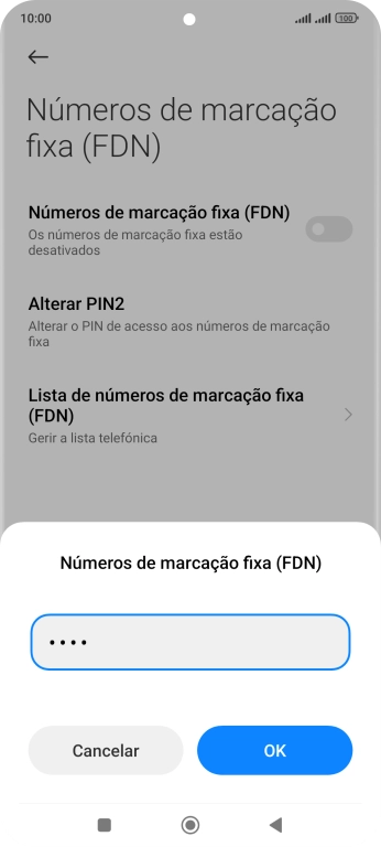 Introduza o código PIN2 e prima OK.
