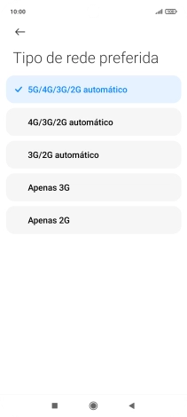 Prima o tipo de rede pretendido.