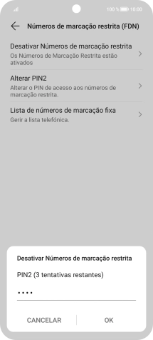 Introduza o código PIN2 e prima OK.