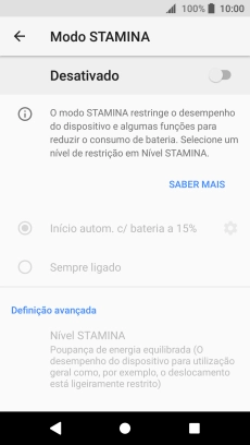 Prima o indicador  e siga as indicações no ecrã para escolher o modo de poupança de energia pretendido.
