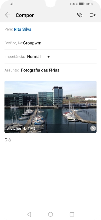 Prima o ícone para enviar quando terminar de escrever o seu e-mail.