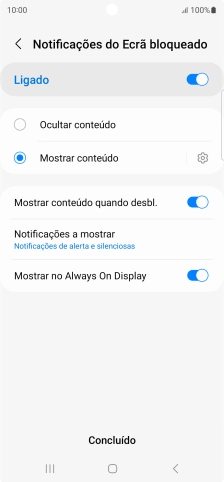 Prima as definições pretendidas para as ativar ou desativar.