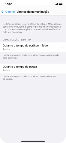 Prima Durante o tempo de ecrã permitido.