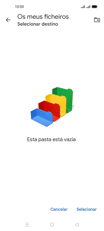 Se quiser criar uma nova pasta, prima o ícone de nova pasta e siga as indicações no ecrã para criar uma nova pasta.