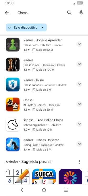 Prima a app pretendida.