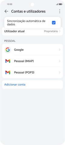 Prima Sincronização automática de dados para ativar ou desativar a função.