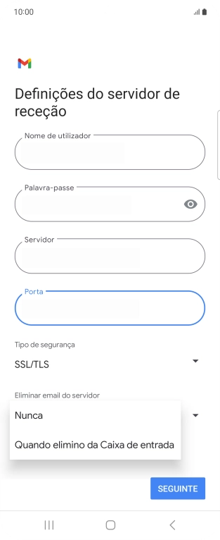 Prima Nunca para manter os e-mails no servidor quando estes são apagados no telefone.