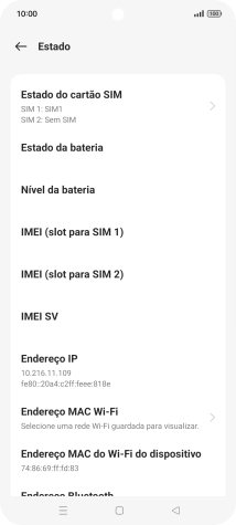 O código IMEI é mostrado no ecrã.