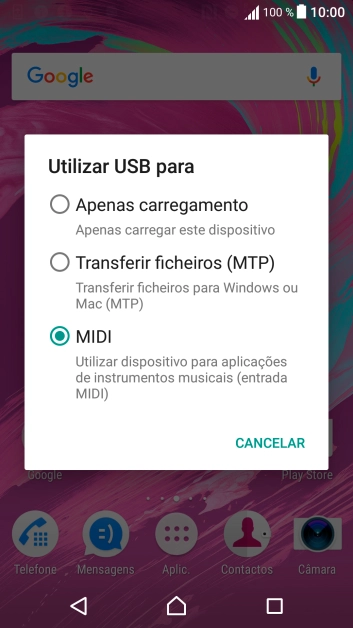 Prima Transferir ficheiros (MTP).