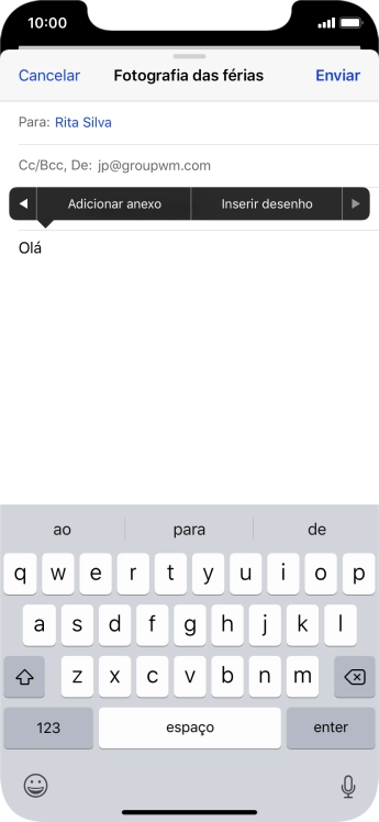 Prima Adicionar anexo e siga as indicações no ecrã para anexar um documento.