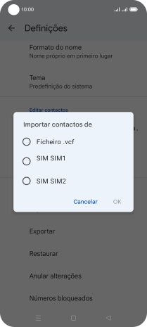 Prima o cartão SIM pretendido.